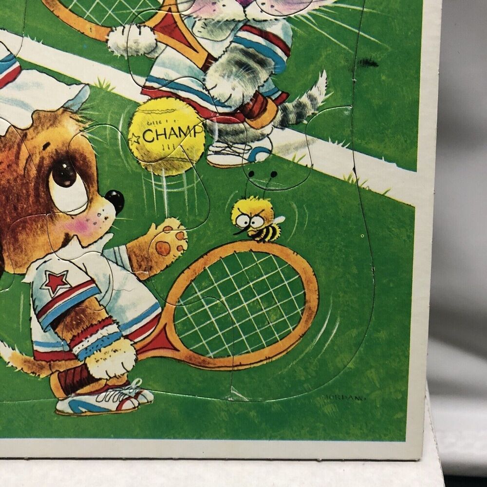 Vintage 1978 Whitman Tennis Champ Frame Tray Puzzle 4511C Giordano Kitten Puppy - Picture 4 of 13